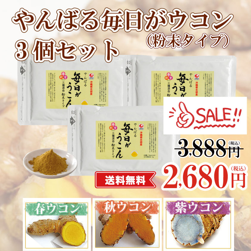 やんばる毎日ウコン3種粉末パウダータイプ】農薬を一切使わず栽培した